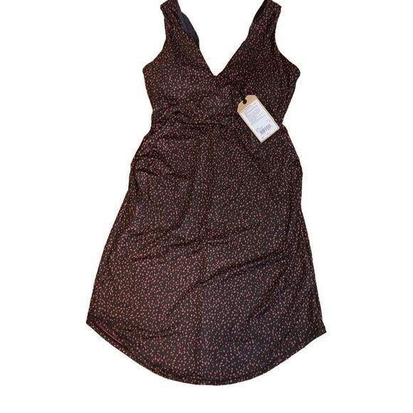 prAna NWT Pearl Isla Dress Empire waist, Ruched in MED color Deep Pine Spots - Picture 4 of 10